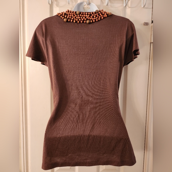 BCBGMAXAZRIA Wooden Beaded Silk Top - Picture 7 of 12